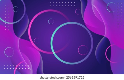 Abstract art with diagonal lines, circles, and dots in purple, pink, and blue. Suitable for web design or background graphics.