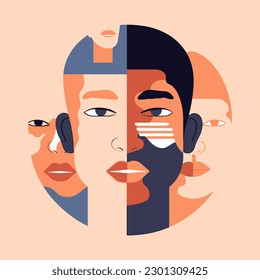 arte abstracto de diferentes colores de piel y multirracial, no al racismo, concepto de diversidad