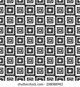 Abstract art ethnic distressed seamless pattern with squares in black and white. Geometric monochrome repeating background texture. Fabric design. Wallpaper - vector 