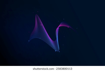 Abstract art features gradient blue purple lines and bokeh lights on a deep navy background.