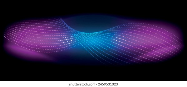 Abstract art featuring a vibrant blend of colorfulness with a purple and electric blue wave pattern on a dark background, creating a visually stunning visual effect lighting