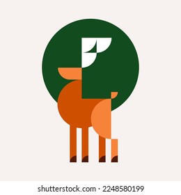 Abstract art, flat deer illustration, geometric shapes. 
Modern design for advertising, branding greeting card, cover, poster, banner. Vector illustration.