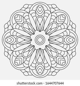 Abstrakte Kunstblume oder oriente Mandala für Kunstfarbalbum oder Anti-Stress-Therapie. Eine von einer Reihe von Kunstdesign-Hintergrund. Vektorillustration zur Illustration der schwarzen glatten Linie auf hellem Hintergrund