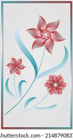 Abstract art flowers with a stem and leaves on a background stylized as a canvas. Nice thin bezel. A beautiful illustration for interior decoration, postcards, posters and your other projects. Vector.