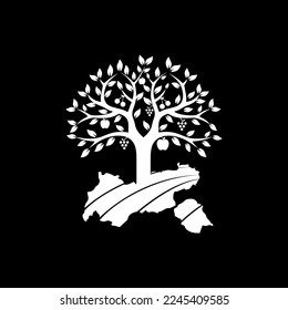 Abstract art fruit, tree, map logo vector design in black and white colors
