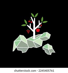 Abstract art fruit, tree, stone logo vector design in black and white colors