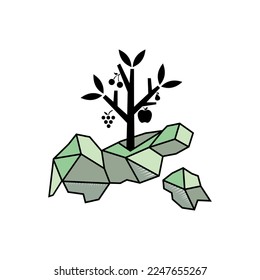 Abstract art fruit, tree, stone logo vector design in black and white colors
