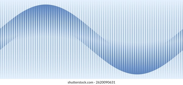 Abstract art geometric background with blue vertical lines. Optical illusion with waves and transition. Seamless pattern. Sea or music waves concept.