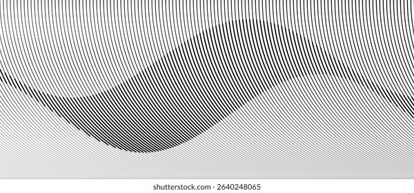 Abstract art geometric background with curved lines. Optical illusion with waves and transition.