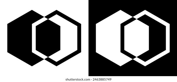 Abstract art geometric background with hexagon for logo, icon, tattoo. Black shape on a white background and the same white shape on the black side.