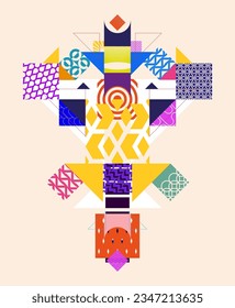 Resumen del fondo geométrico del arte. Conjunto de cuadrados de decoración gráfica.  