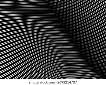 Fondo geométrico del arte Abstractas con el patrón abstracto brillante de las líneas negras y blancas 3D. Ilusión óptica en blanco y negro con transición.