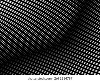 Fondo geométrico del arte Abstractas con el patrón abstracto brillante de las líneas negras y blancas 3D. Ilusión óptica en blanco y negro con transición.