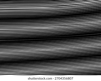 Fondo geométrico del arte Abstractas con el modelo abstracto brillante de las rayas negras y blancas 3D. Ilusión óptica en blanco y negro con ondas y transiciones.	