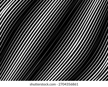 Abstract art geometric background with shiny abstract 3d black and white stripes pattern. Black and white optical illusion with waves and transitions.	