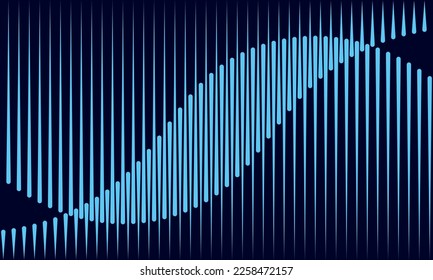 Abstract art geometric background with vertical blue lines. Optical illusion with waves.