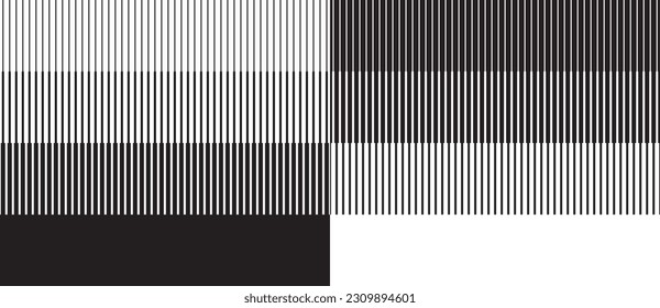 Abstract art geometric background with vertical lines. Optical illusion with lines and transition. Black lines on a white background and white lines on the black side.