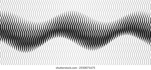 Fondo geométrico de arte Abstractas con líneas de Vertical. Ilusión óptica con ondas y transición.