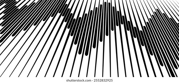 Abstract art geometric background with vertical lines. Optical illusion with waves and transition in perspective view.