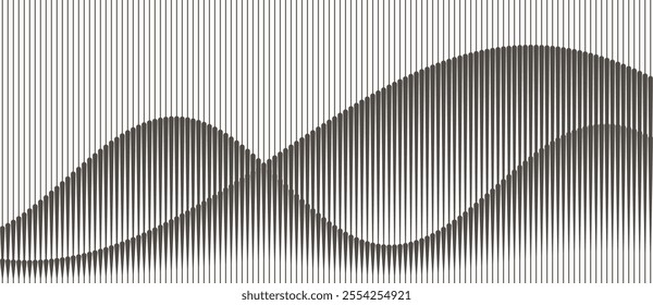 Abstract art geometric background with vertical lines. Optical illusion with waves and transition.