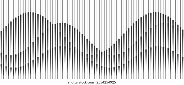 Abstract art geometric background with vertical lines. Optical illusion with waves and transition.