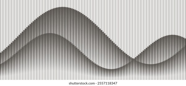 Abstract art geometric background with vertical lines. Optical illusion with waves and transition.