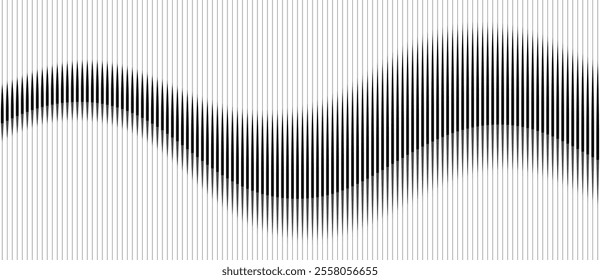 Abstract art geometric background with vertical lines. Optical illusion with waves and transition.