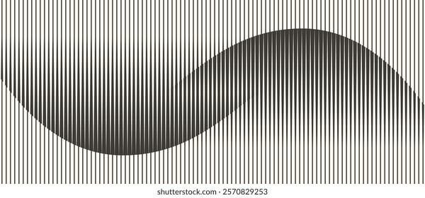 Abstract art geometric background with vertical lines. Optical illusion with waves and transition.