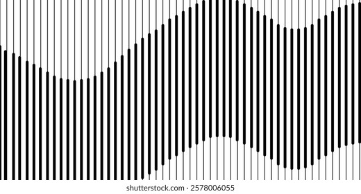 Abstract art geometric background with vertical lines. Optical illusion with waves and transition.
