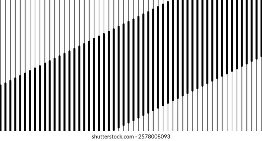 Abstract art geometric background with vertical lines. Optical illusion with waves and transition.