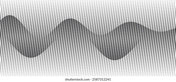 Abstract art geometric background with vertical lines. Optical illusion with waves and transition