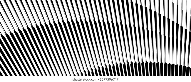 Abstract art geometric background with vertical lines. Optical illusion with waves and transition.