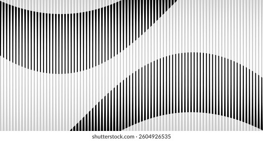 Abstract art geometric background with vertical lines. Optical illusion with waves and transition.