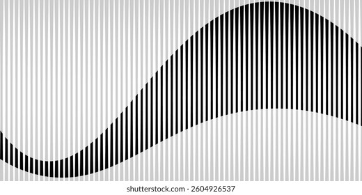 Abstract art geometric background with vertical lines. Optical illusion with waves and transition.