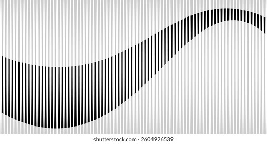 Abstract art geometric background with vertical lines. Optical illusion with waves and transition.