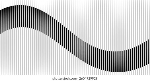 Abstract art geometric background with vertical lines. Optical illusion with waves and transition.