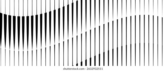 Abstract art geometric background with vertical lines. Optical illusion with waves and transition.