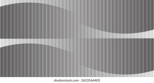 Abstract art geometric background with vertical lines. Optical illusion with waves and transition.
