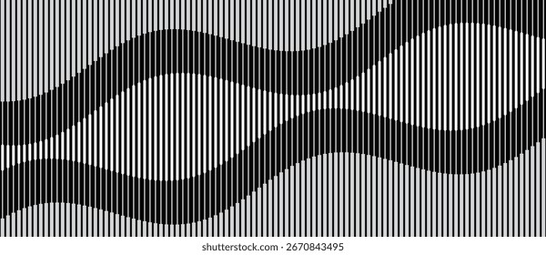 Abstract art geometric background with vertical lines. Optical illusion with waves and transition.