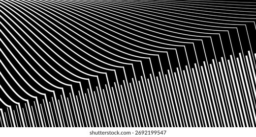 Fundo geométrico com linhas verticais. Ilusão óptica com ondas e transição.
