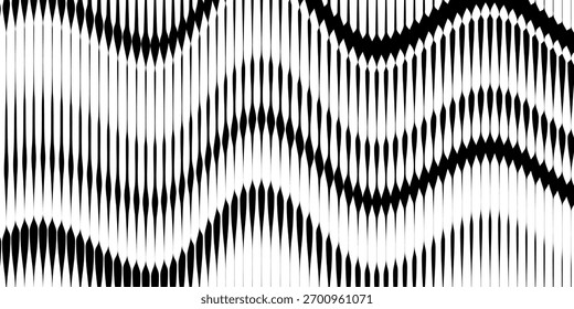Fondo geométrico de arte Abstractas con líneas de Vertical. Ilusión óptica con ondas y transición.
