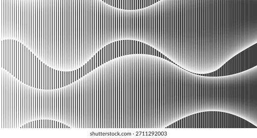 Abstract art geometric background with vertical lines. Optical illusion with waves and transition.