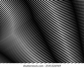 Abstrato arte geométrica fundo preto com abstrato 3d listras brancas. Ilusão óptica em preto e branco com ondas e transições.