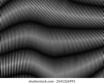 Fondo negro geométrico del arte Abstractas con las rayas blancas abstractas 3D. Ilusión óptica en blanco y negro con ondas y transiciones.