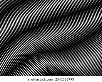 Fondo negro geométrico del arte Abstractas con las rayas blancas abstractas 3D. Ilusión óptica en blanco y negro con ondas y transiciones.