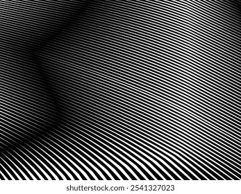 Abstrato arte geométrica fundo preto com abstrato 3d listras brancas. Ilusão óptica em preto e branco com ondas e transições.