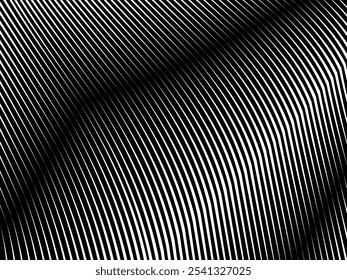 Abstract art geometric black background with abstract 3d white stripes. Black and white optical illusion with waves and transitions.