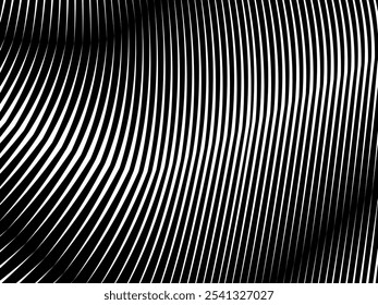 Abstrato arte geométrica fundo preto com abstrato 3d listras brancas. Ilusão óptica em preto e branco com ondas e transições.
