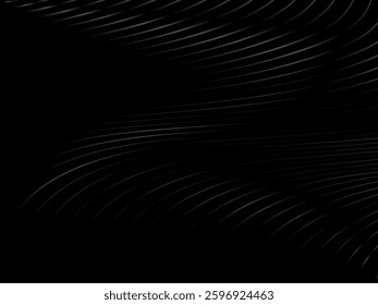 Abstract art geometric black background with shiny abstract 3d gradient gray lines pattern. Gray black optical illusion with waves and transitions.
