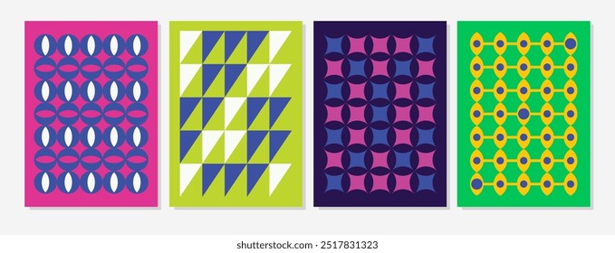 Abstract art geometric colorful pattern, simple geometric shapes vector design set for print and your project, for cards, posters, covers, banners, or branding.